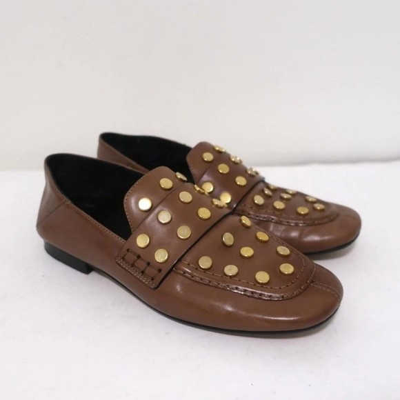 Isabel Marant Feenie Convertible Loafers Brown Studded Leather Flats Size 36 - Picture 1 of 10